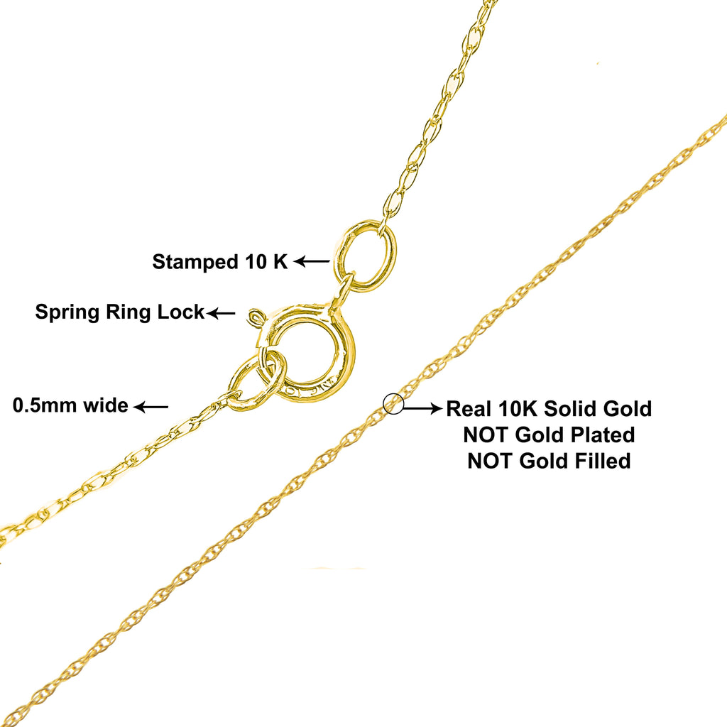 Solid 10K Gold Rope Chain 0.5MM with Spring Ring